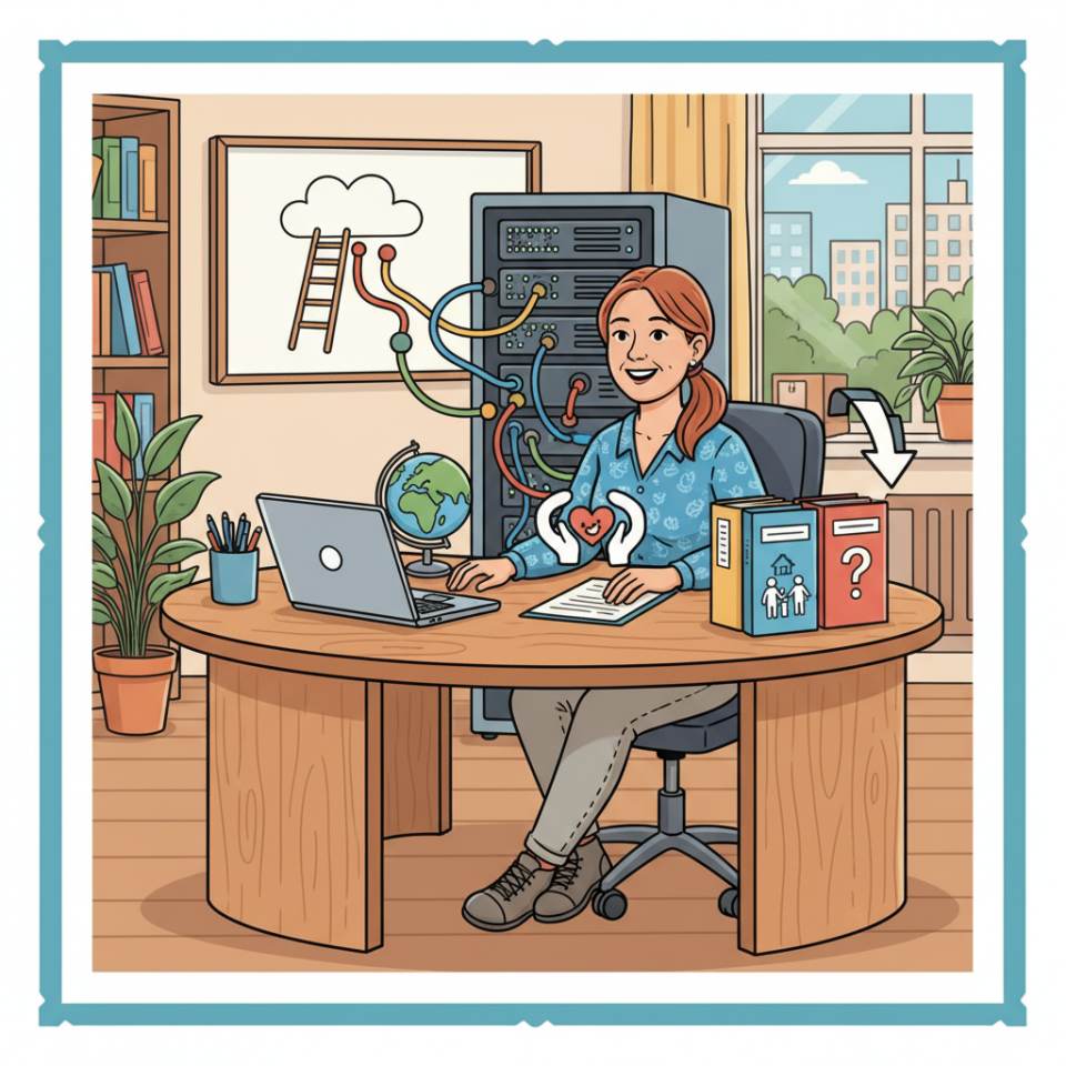 Comic-Darstellung eines Sozialarbeiters im Beratungsgespräch mit Klienten in einer Beratungsstelle