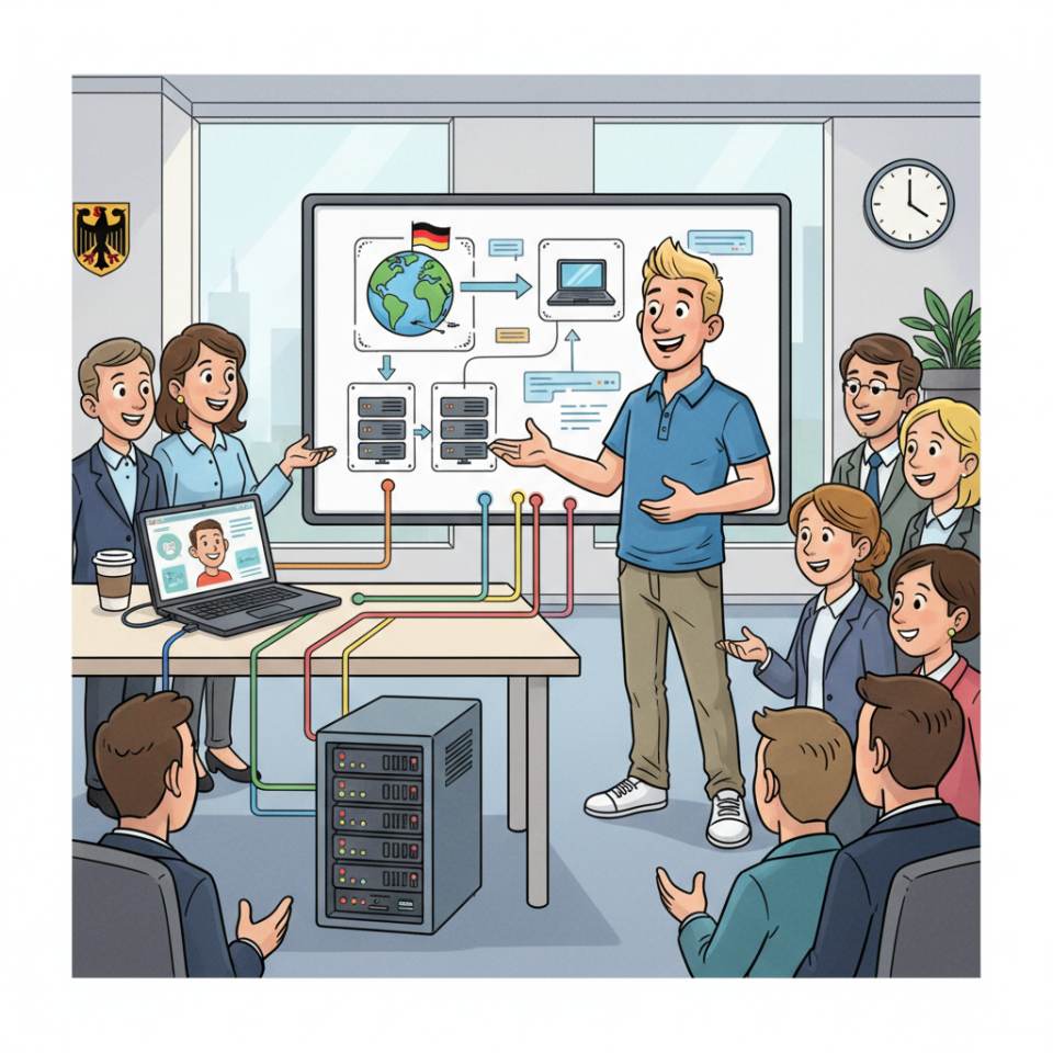 Комічна ілюстрація тренера з планом тренувань і секундоміром, який веде спортивну групу в залі